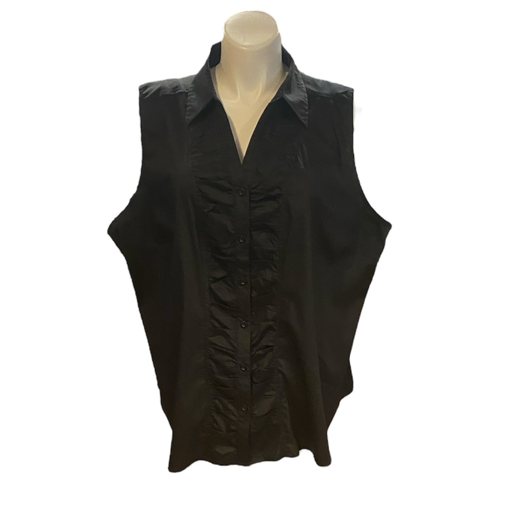 Fashion Bug Black Sleeveless Ruffle Front Button-Down Shirt